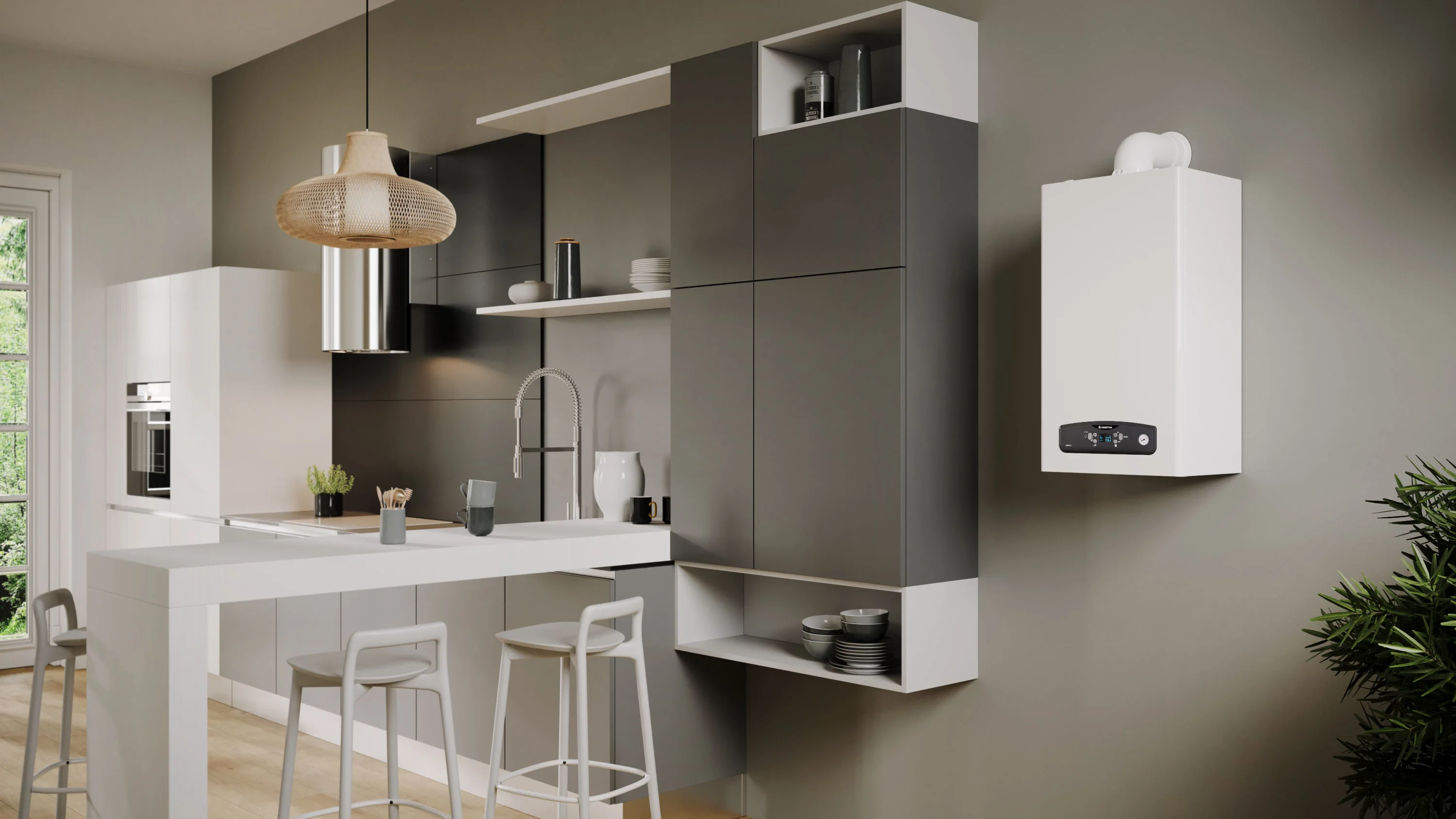 Centrala termica in condensare Ariston Cares S24, 24 kW, Afisaj digital, Schimbator inox, IPX5D, Compatibila GPL, Kit evacuare inclus [4]