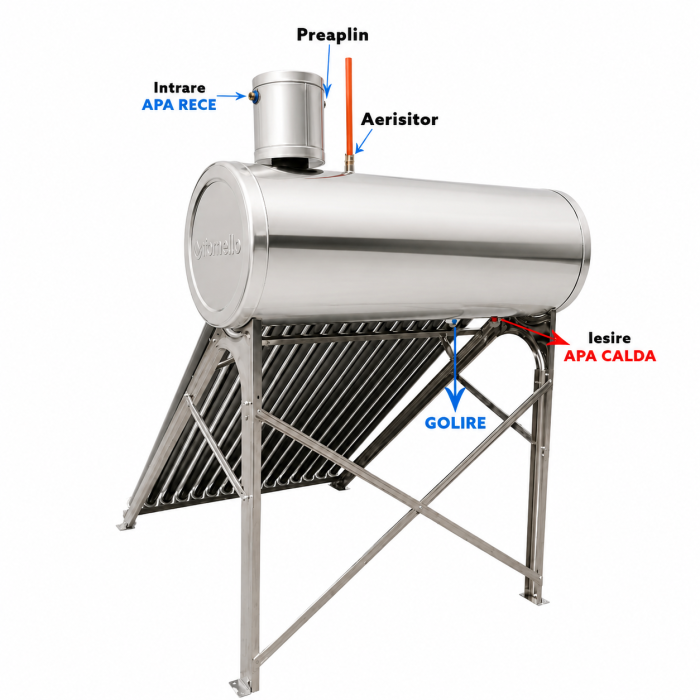Panou solar nepresurizat Fornello 165L, 20 tuburi vidate, rezervor inox si vas flotor 5L [8]