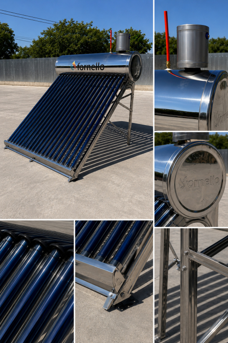 Panou solar nepresurizat Fornello 165L, 20 tuburi vidate, rezervor inox si vas flotor 5L [9]
