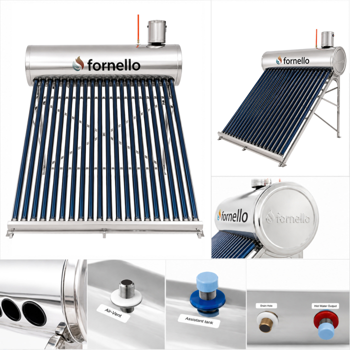 Panou solar nepresurizat Fornello 165L, 20 tuburi vidate, rezervor inox si vas flotor 5L [5]