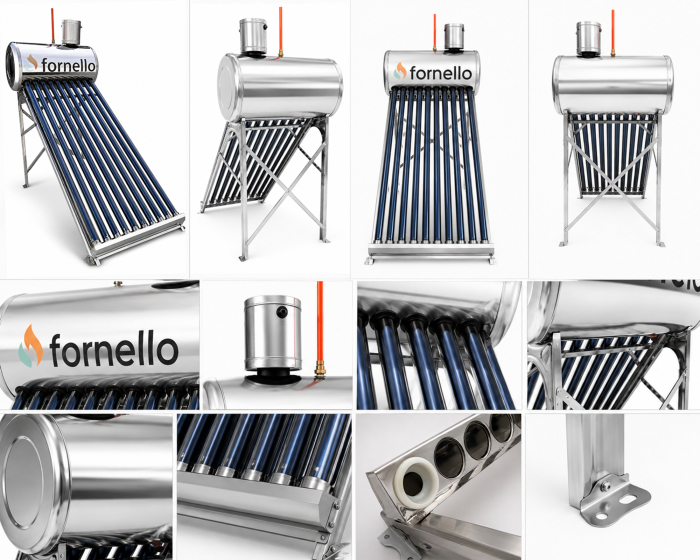 Panou solar nepresurizat Fornello pentru apă caldă, rezervor inox 82 Litri, 10 tuburi vidate, vas flotor 5 Litri [6]