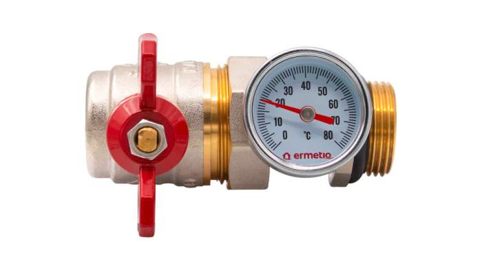 Robinet coltar cu olandez si termometru Ermetiq ER-CHT11 1" MF, alama CW617N, PN40 [4]