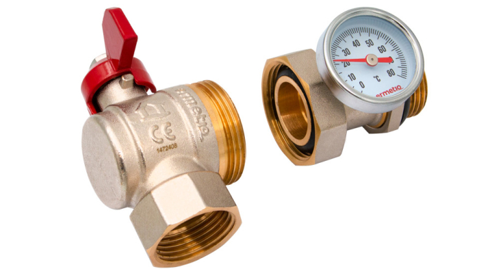 Robinet coltar cu olandez si termometru Ermetiq ER-CHT11 1" MF, alama CW617N, PN40 [2]