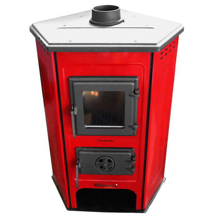 Șemineu cu plită din fontă Fiama SD CORNER 6 kW, culoare roșu [2]
