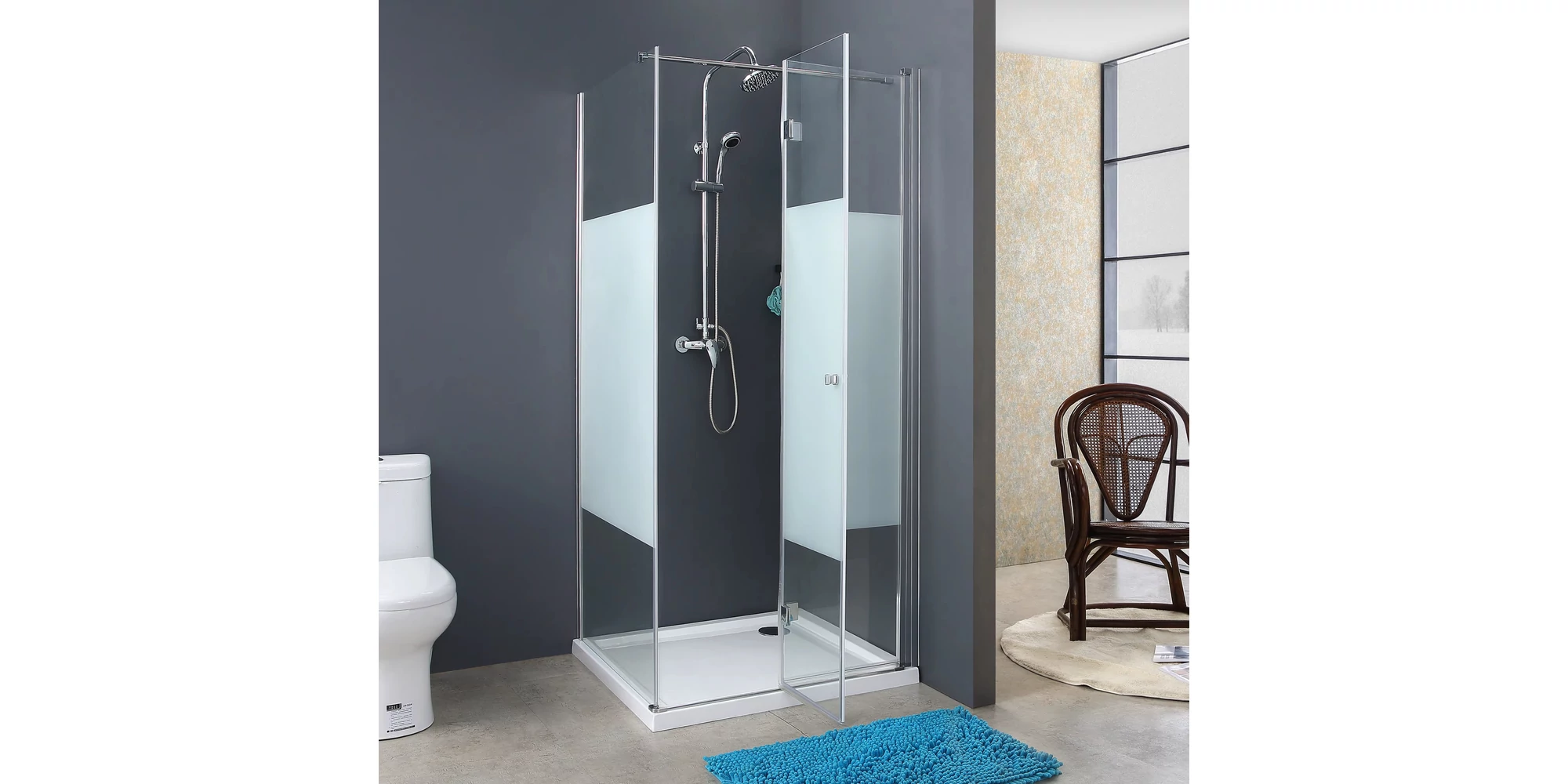 Set perete dus fix GLADYS RDR11B 80x80x185 cm, sticla securizata 5 mm, profil cromat [3]