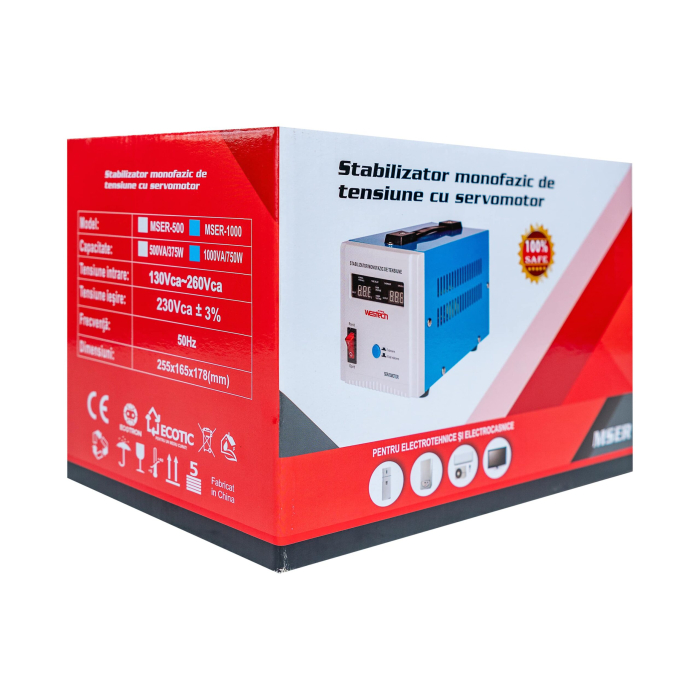 Stabilizator monofazic de tensiune Westech MSER-1000 V2, 1000 VA / 750 W, cu servomotor, 230V [5]