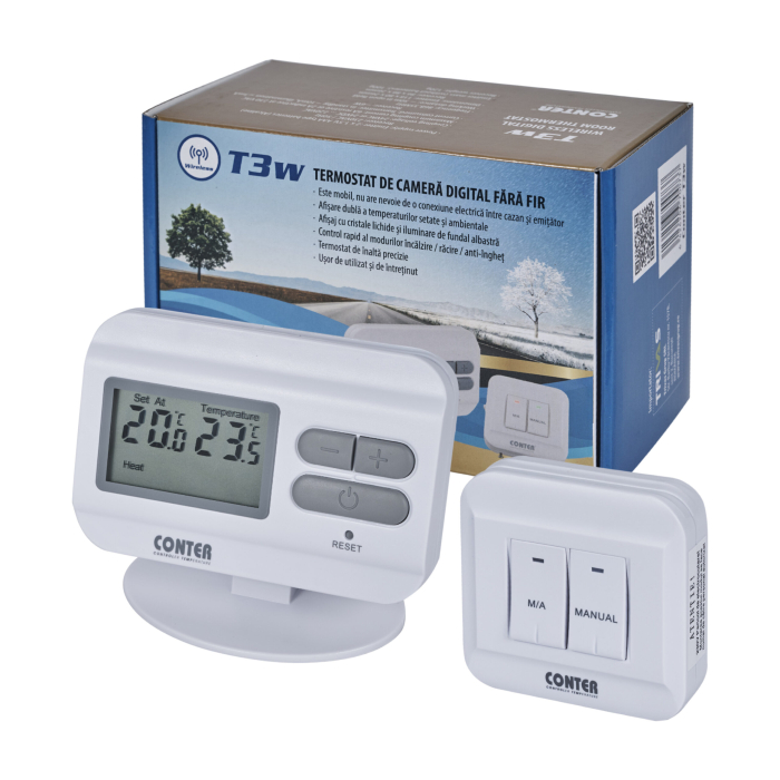 Termostat electronic digital fara fir CONTER T3W, wireless, pentru centrala termica [3]