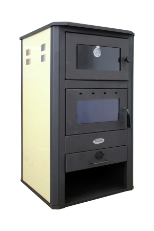Seminee - Termoșemineu pe lemne, brichete și cărbune Fornello MILANO E Ivory 24 kW, cu cuptor și manta de apă, 580 × 560 × 1060 mm