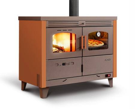 Termoșemineu pe combustibil solid Fornello Alazzi 25 kW, cu plită din fontă, cuptor iluminat și pompă de circulație [1]