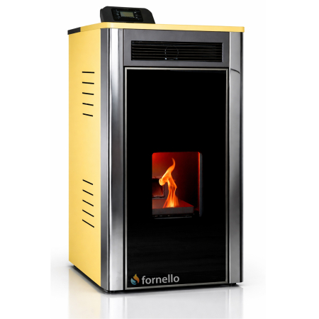 Cazane pe combustibil solid - Termoșemineu pe peleți Fornello Primo Truva 25 kW Ivory, curățare mecanică a creuzetului, complet echipat