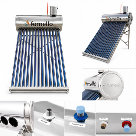Panou solar nepresurizat Fornello pentru apă caldă, rezervor inox 122 Litri, 15 tuburi vidate, vas flotor 5 Litri [5]