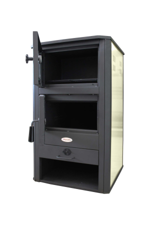 Termoșemineu pe lemne, brichete și cărbune Fornello MILANO E Ivory 24 kW, cu cuptor și manta de apă, 580 × 560 × 1060 mm [3]