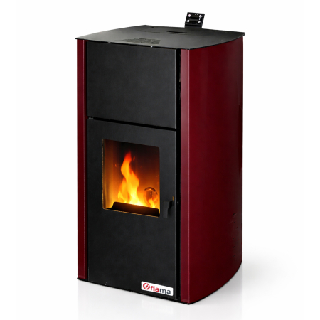 Cazane pe combustibil solid - Termoșemineu pe peleți Fornello Fiama Confort 25 kW, complet echipat, Bordeaux