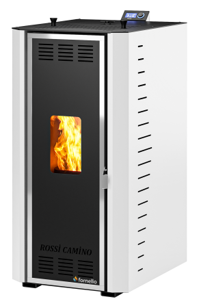 Cazane pe combustibil solid - Termoșemineu pe peleți Fornello Camino Rossi 35 kW, pompă Grundfos, arzător inox