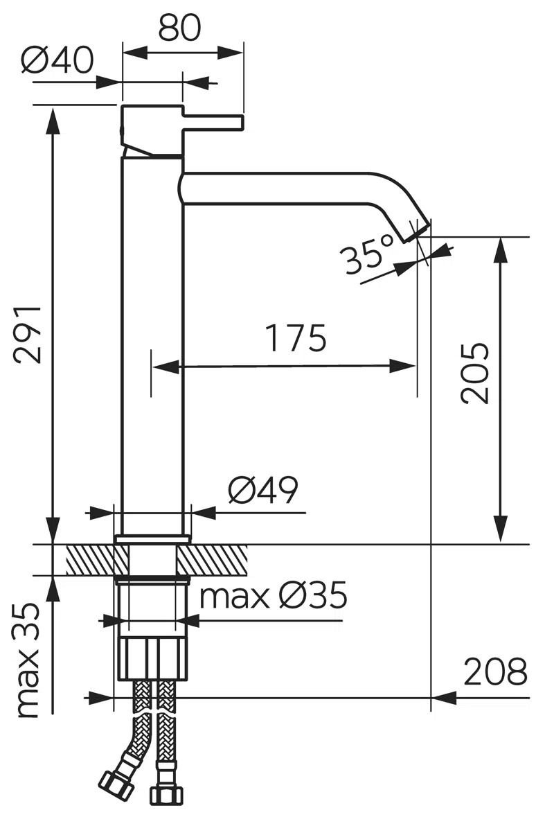 Baterie stativa inalta lavoar Circulus Gun Metal monocomanda pentru lavoar tip bol [1]