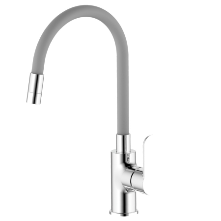 Baterii - Baterie bucatarie cu pipa flexibila gri Ermetiq Style ER-HR208G, monocomanda, crom, montaj pe chiuveta