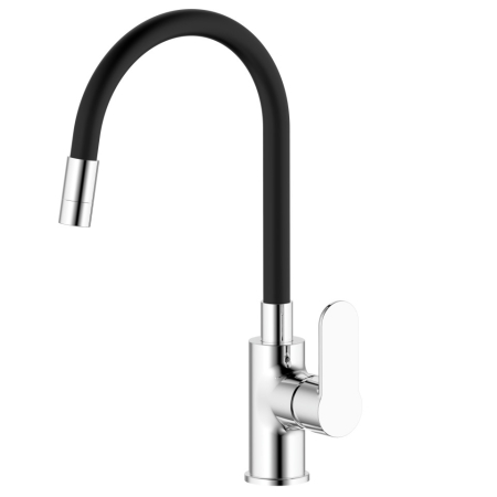 Baterii - Baterie bucatarie cu pipa flexibila neagra Ermetiq Style ER-HR208N, monocomanda, crom, montaj pe chiuveta