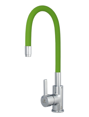 Baterii - Baterie bucatarie Ermetiq cu pipa flexibila verde, monocomanda, finisaj crom