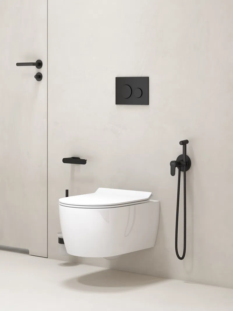 Baterie ingropata bideu NOSTRIS negru cu accesorii si dus igienic [2]