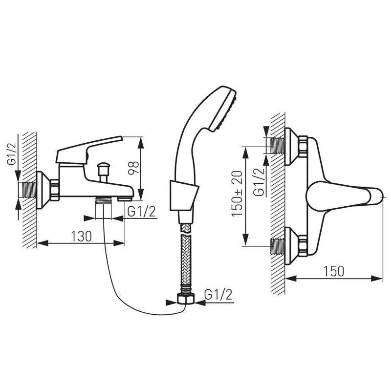 Baterie perete cada dus Smile crom cu accesorii monocomanda [1]