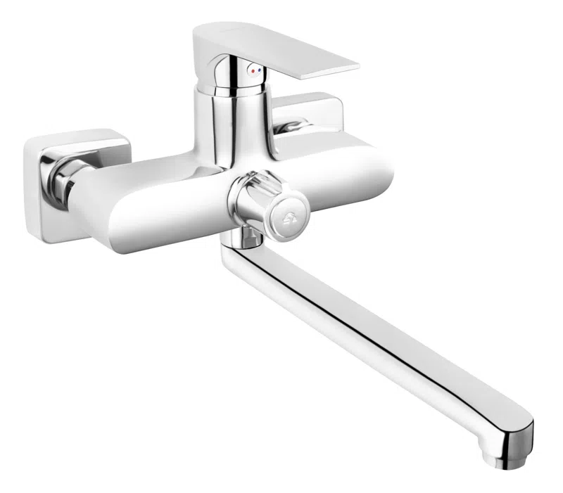 Baterii - Baterie perete cada dus Square crom cu pipa mobila monocomanda