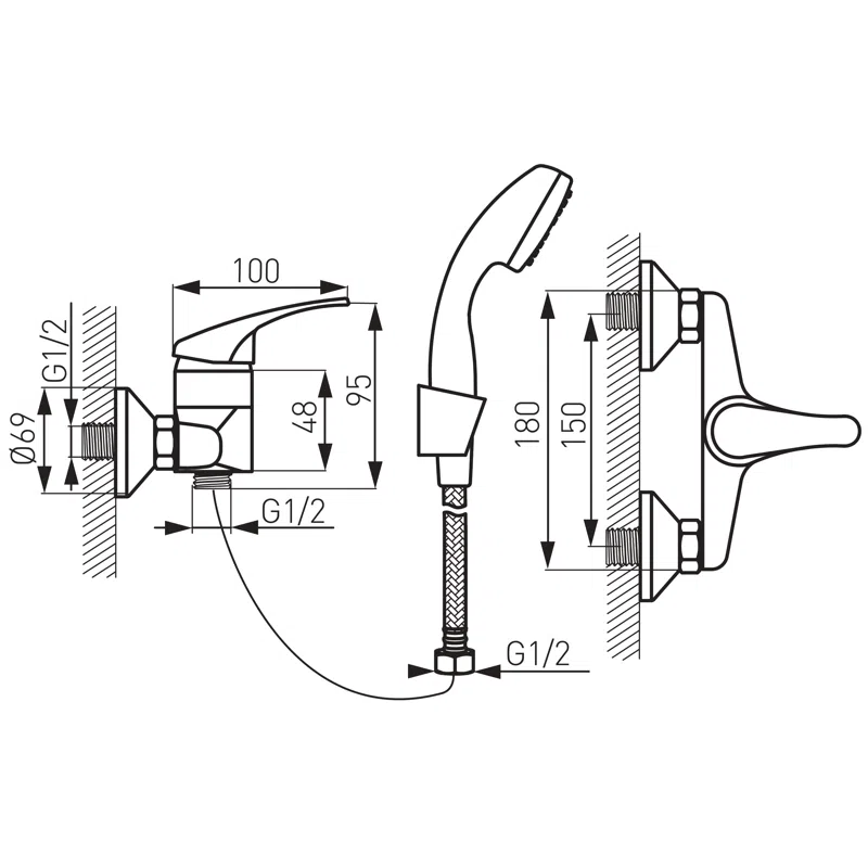 Baterie perete dus Basic crom cu accesorii monocomanda [1]