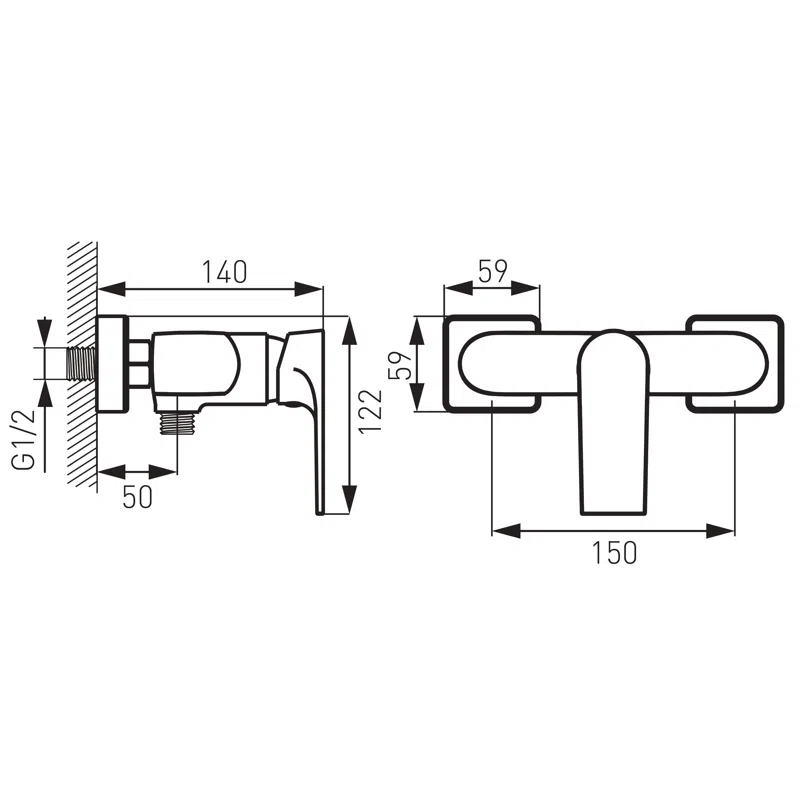 Baterie perete dus Square negru mat fara accesorii monocomanda [1]
