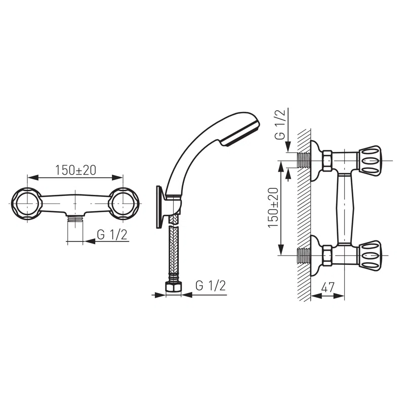 Baterie perete dus Standard crom cu accesorii monocomanda [1]