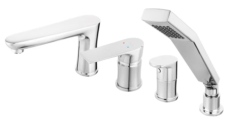Baterii - Baterie stativa cada dus Square cu 4 gauri crom monocomanda