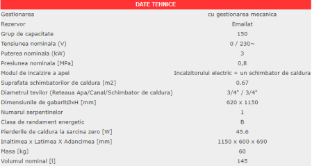 Boiler termoelectric cu o serpentină Eldom FV15060S, 150 Litri, 3000 W, montaj pe pardoseală, 0.8 MPa [1]