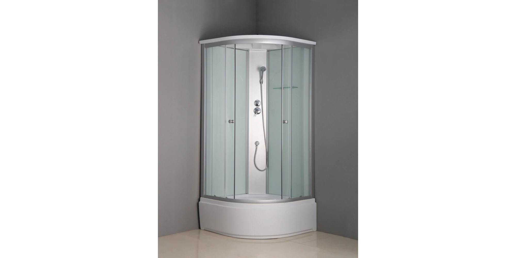 Cabina de dus GLADYS 90x90 cm cu profil aluminiu, cadita semirotunda H35 cm si sifon inclus [1]