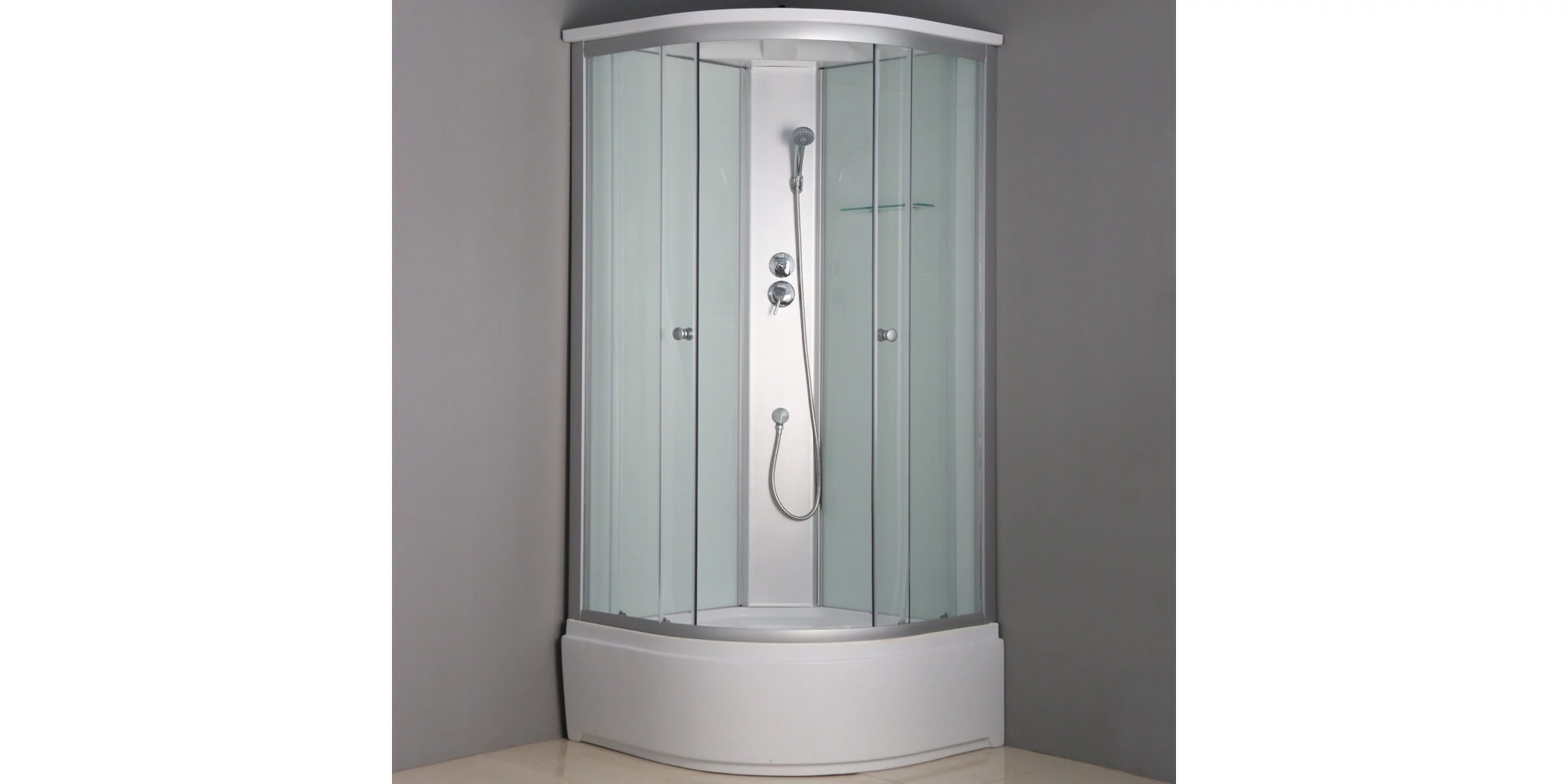Cabina de dus GLADYS 90x90 cm cu profil aluminiu, cadita semirotunda H35 cm si sifon inclus [2]