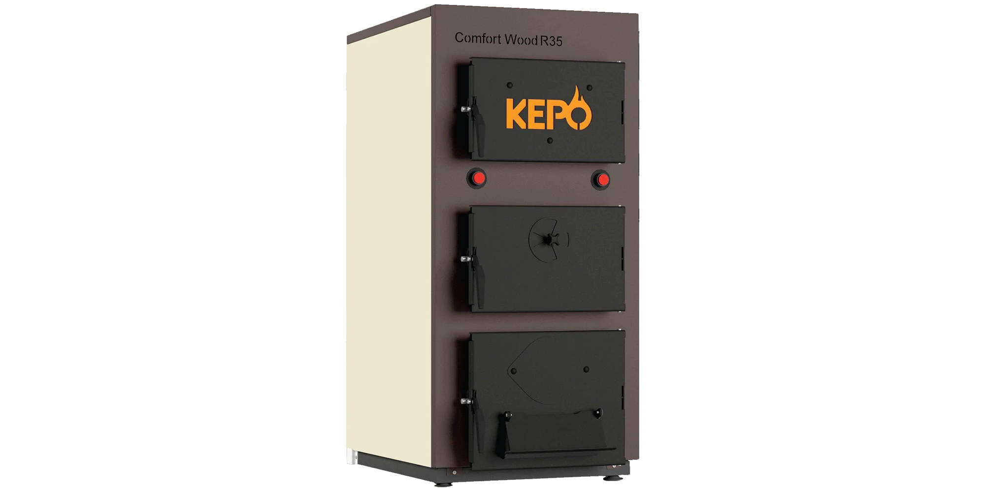Cazane pe biomasa nelemnoasa - Cazan combustibil solid KEPO Comfort Wood R, 35 kW, tablă de oțel, lemn/briște, grătar răcit cu apă