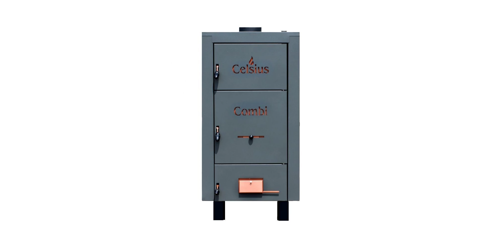 Centrale mixte lemn-pelet - Cazan pe biomasa nelemnoasa CELSIUS Combi, 50–56 kW, otel, functionare pe lemn si peleti, eficienta 88–92%