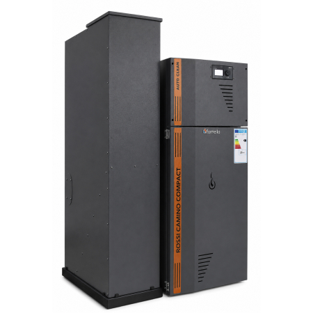 Cazane si termoseminee pe peleti - Centrală termică compactă pe peleți Fornello Rossi Camino Compact Automatic 25 kW, curățare automată, A+ Antracit