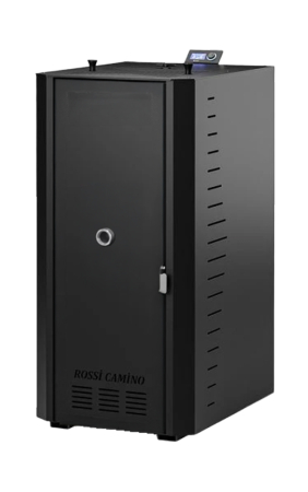Cazane pe combustibil solid - Centrală termică pe peleți Fornello Rossi B Black 25 kW cu pompă, vas de expansiune și curățare mecanică