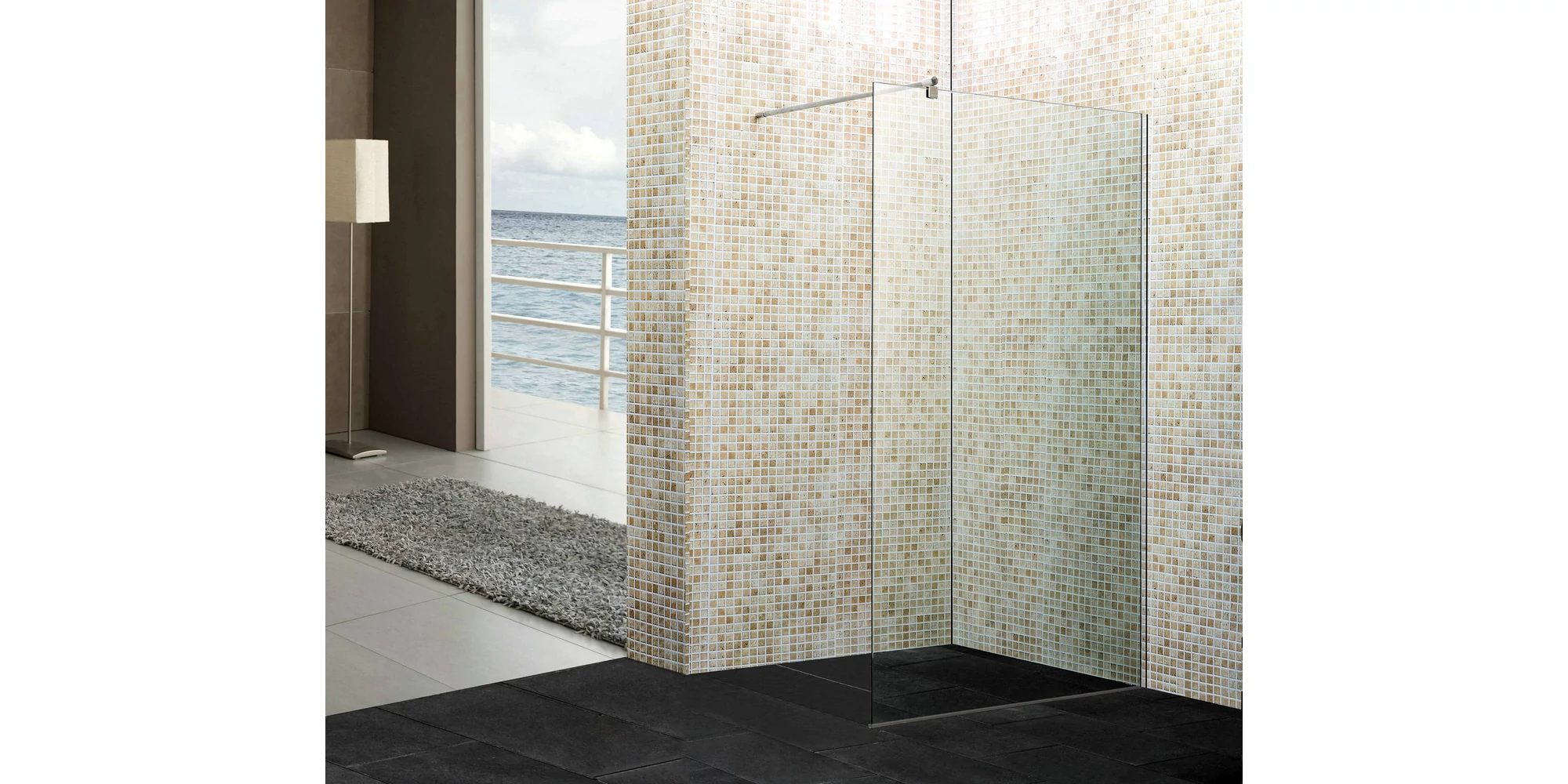 Cabine de dus - Perete dus Walk-In GOBE 100x190 cm, sticla securizata 8 mm, transparent, profil cromat