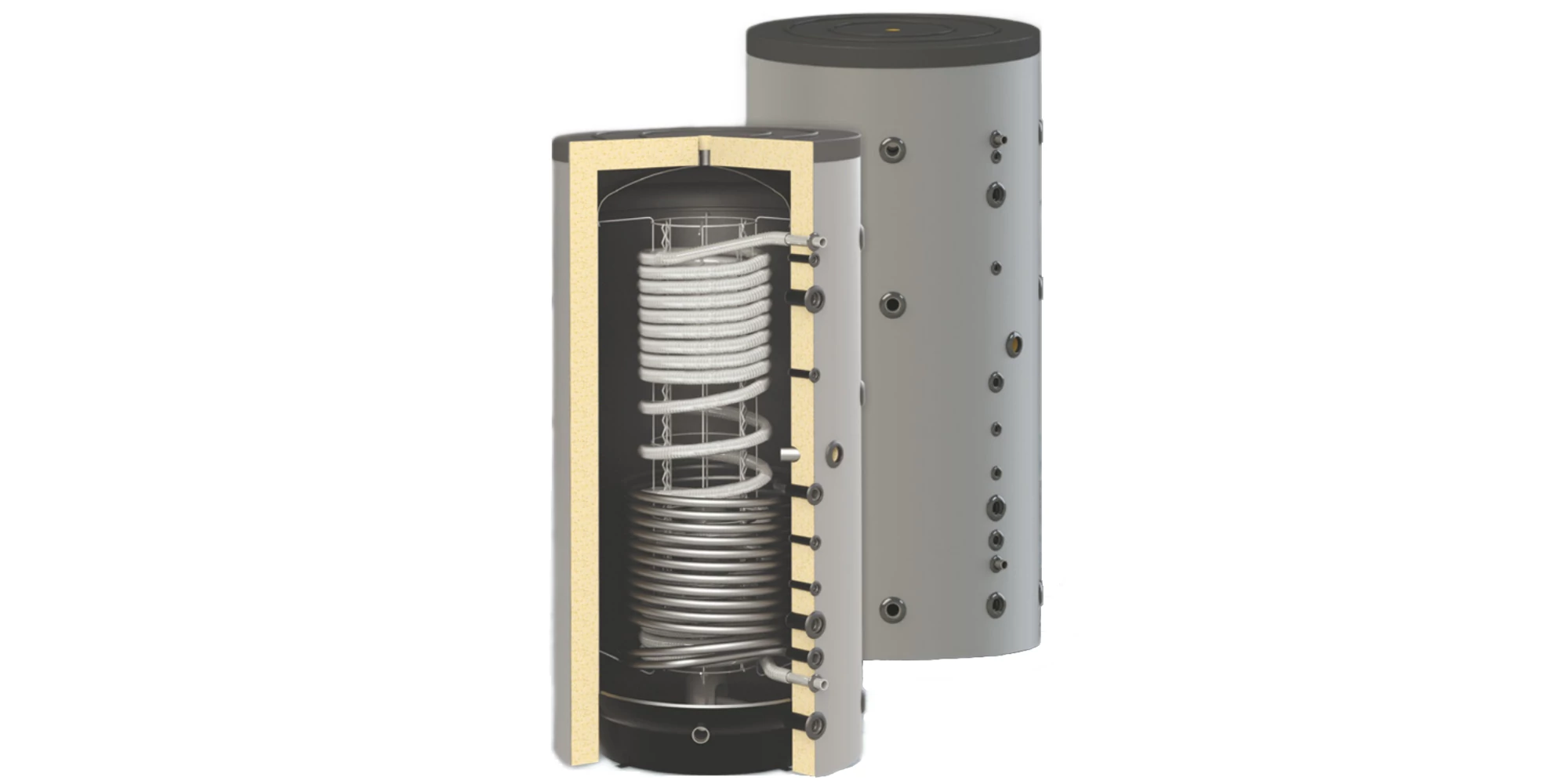 Energie verde - Pompe de caldura - Rezervor de acumulare izolat SUNSYSTEM PR2 1000L cu 2 serpentine pentru ACM si incalzire