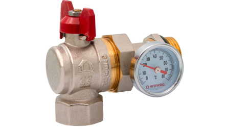 Robineti - Robinet coltar cu olandez si termometru Ermetiq ER-CHT11 1" MF, alama CW617N, PN40