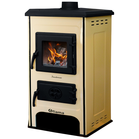 Cazane pe combustibil solid - Șemineu cu plită din fontă Fiama SD CORNER 6 kW, culoare crem