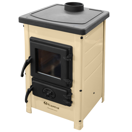 Cazane pe combustibil solid - Șemineu cu plită din fontă Fiama SD HAPPY 6 kW, culoare crem