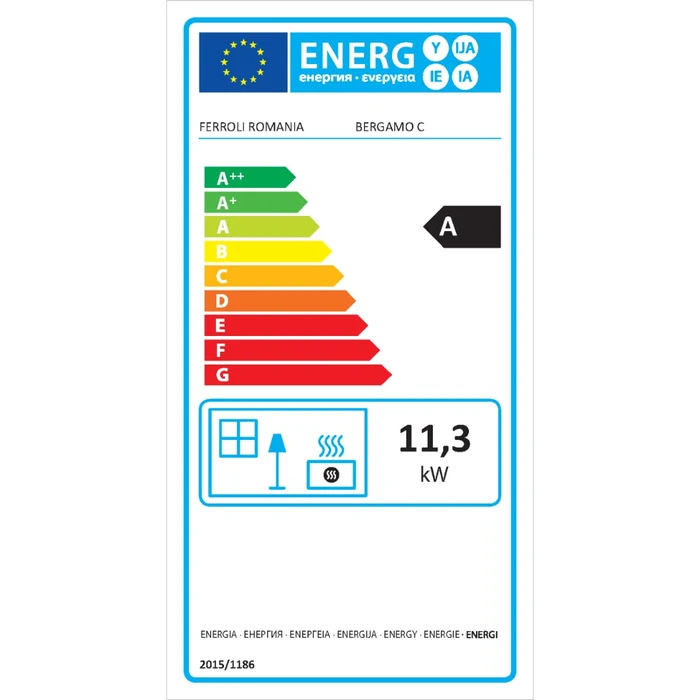 Semineu pe lemne Ferroli Bergamo C 11.3 kW cu cuptor, focar din samota [1]
