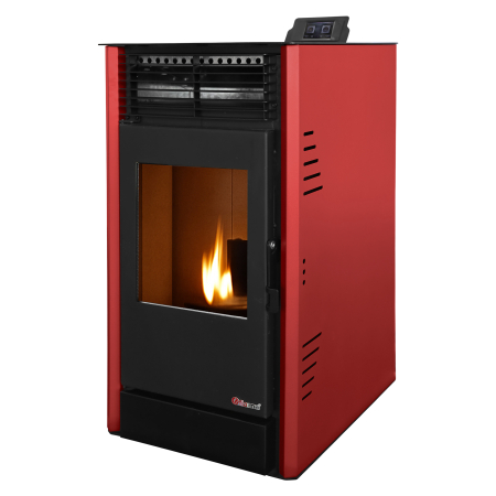 Cazane pe combustibil solid - Șemineu pe peleți Fiama Fuoco 8 kW, Wi-Fi, focar din fontă, Bordeaux
