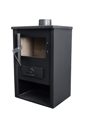 Șemineu (sobă) pe combustibil solid Fornello B1 E 8 kW, cu manta de apă, 74 × 46,5 × 39 cm [1]