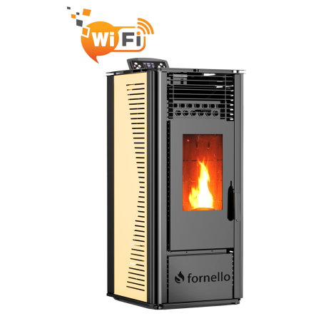 Cazane pe combustibil solid - Semineu (soba) pe peleti Fornello SOPHIA WI-FI 11 kW, Ivory, telecomanda, Wi-Fi, aprindere electrica, pentru 110 mp