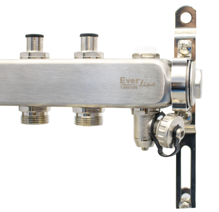 Set distribuitor inox Everpro 1", 7 căi, cu aerisitor manual și robinet de golire [1]
