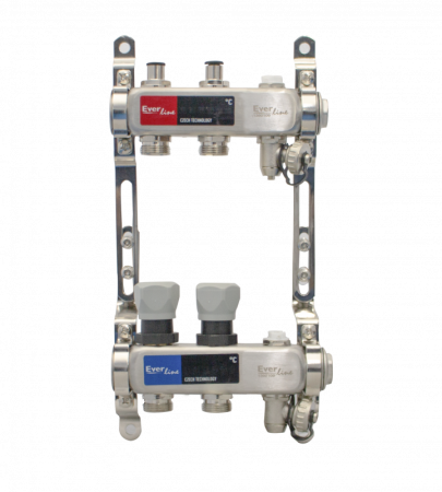Incalzire in pardoseala - Set distribuitor inox Everpro 1", cu aerisitor manual și robinet de golire, pentru instalații termice și solare