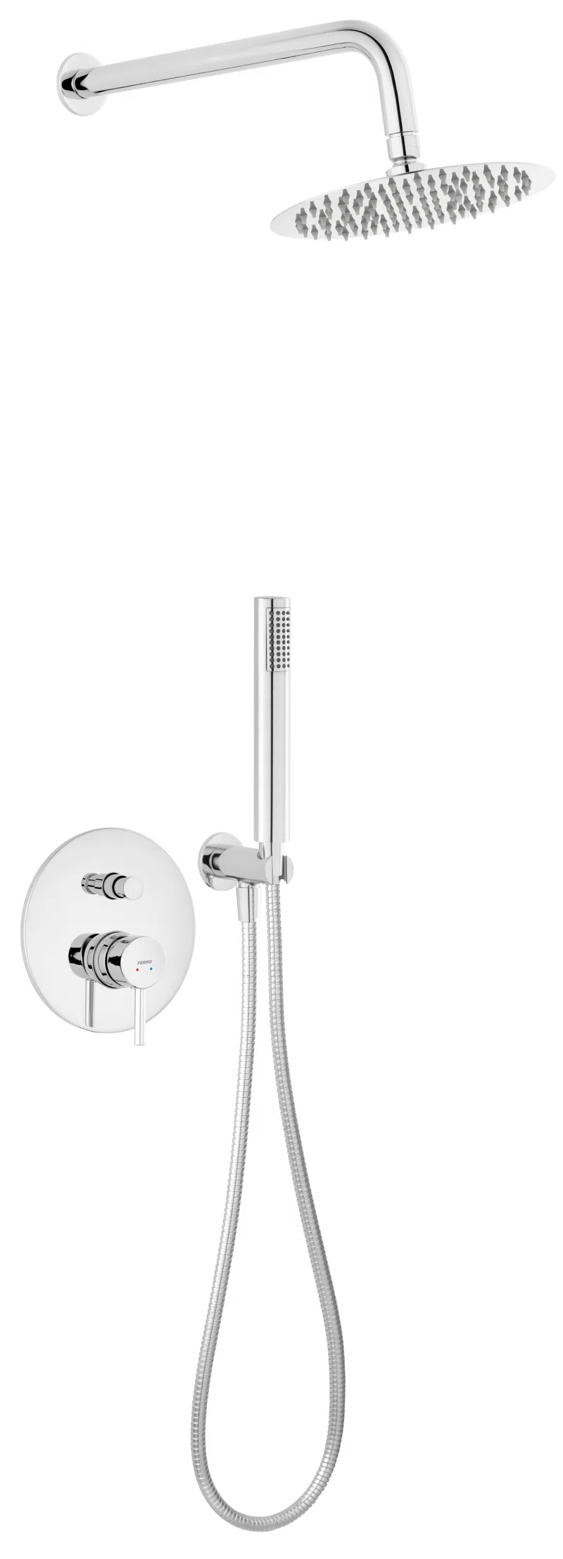 Baterii - Set dus incastrat 5 in 1 Circulus crom cu baterie ingropata, cap dus fix si para dus