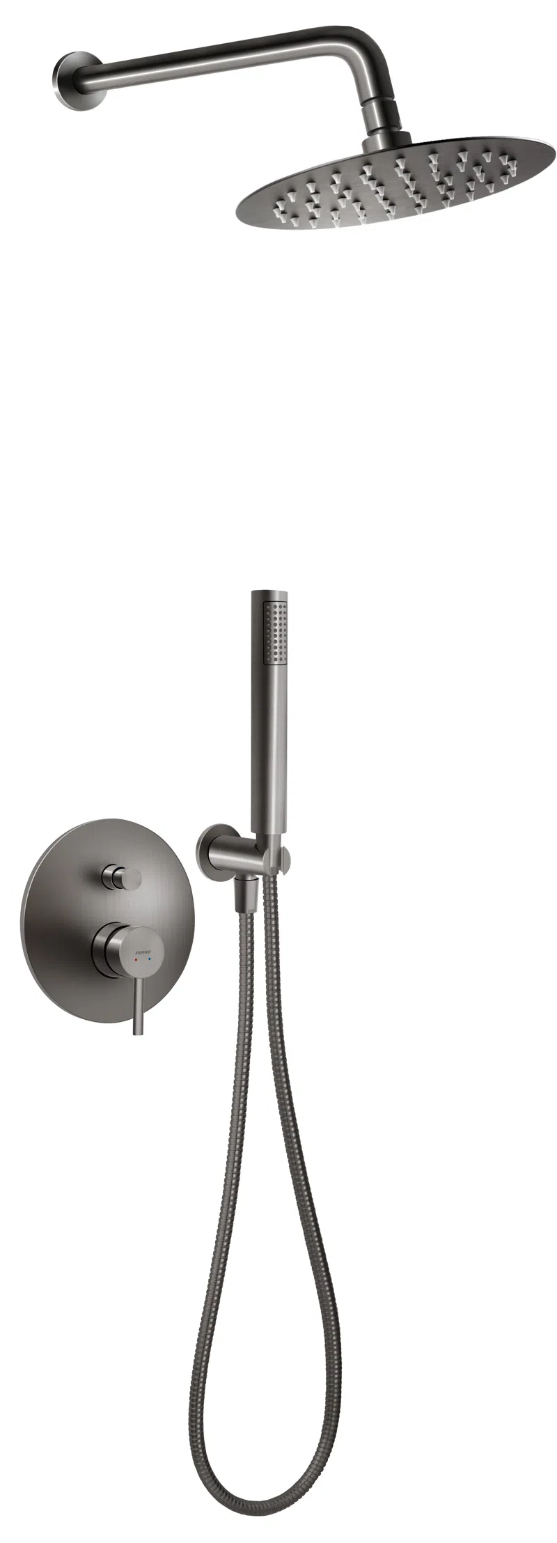 Baterii - Set dus incastrat 5 in 1 Circulus Gun Metal cu baterie ingropata, cap dus fix si para dus