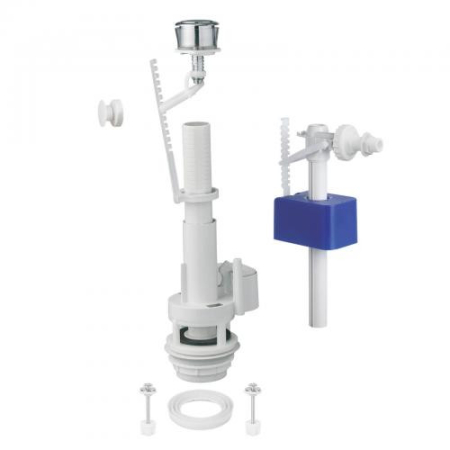Sanitare - Set mecanism WC Ermetiq CR-1402 cu buton, descarcare unica prin apasare si robinet flotor 3/8"